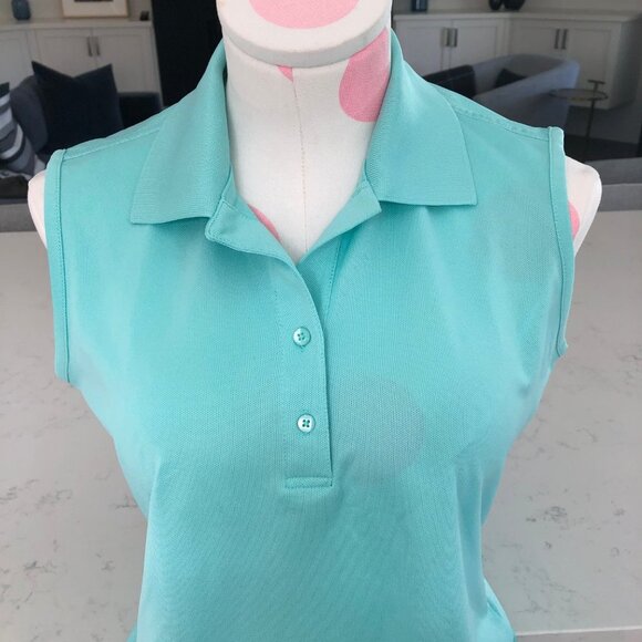 Greg Norman Play Dry Athletic Sleeveless Poly Golf Polo Shirt Green Sz M NWOT - Picture 2 of 10